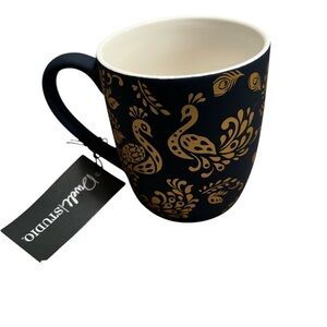 Dwell Studio Peacock Mug 16 oz. Midnight Blue and Gold